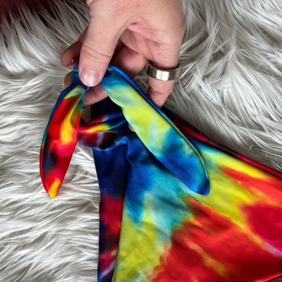 Rainbow Tie-Dye Bikini Bottoms M | Adjustable Side Tie Swimwear Y2K Festival - Picture 2 of 5